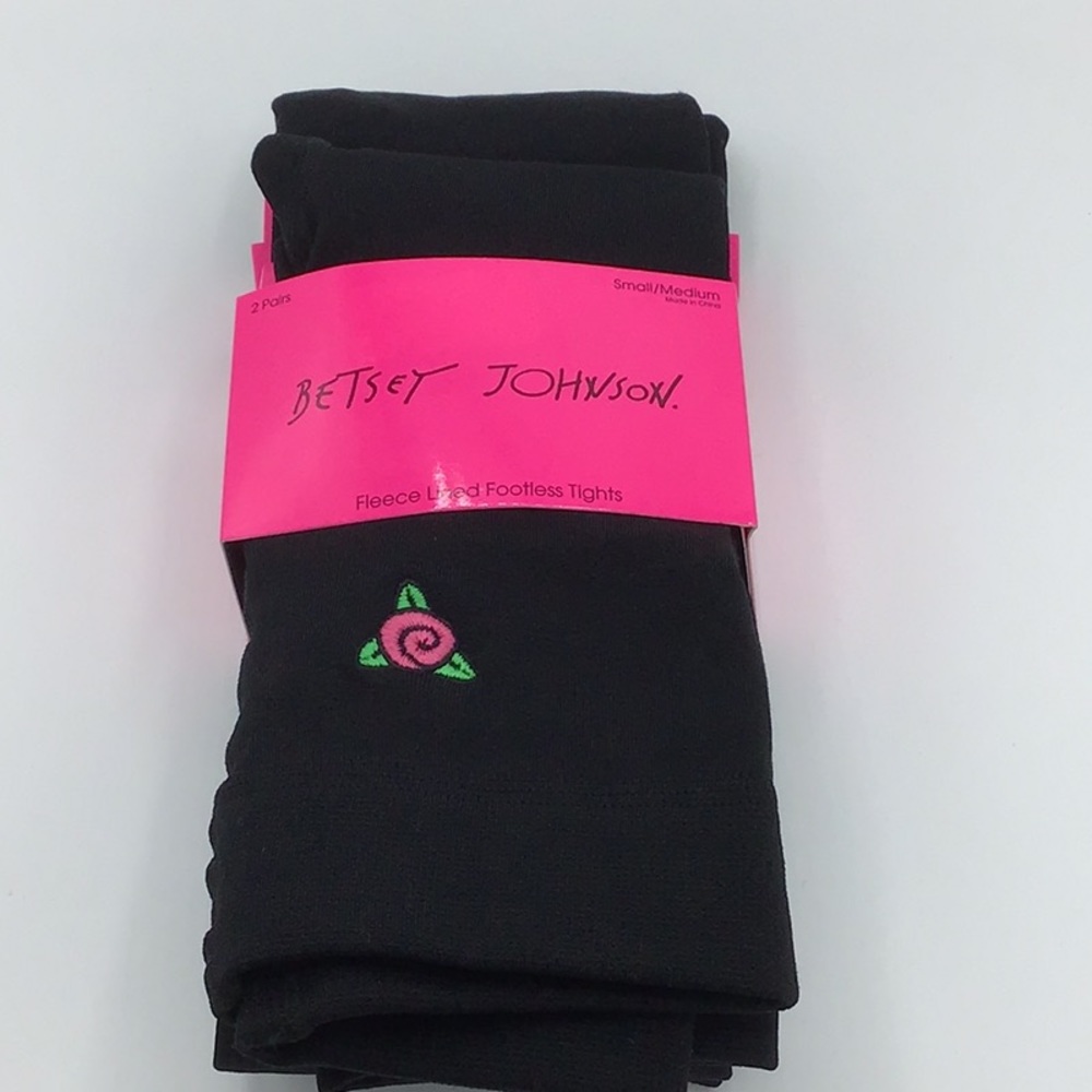 2 pk Betsey Johnson Fleece Lined Footless Tights - Picture 2 of 6